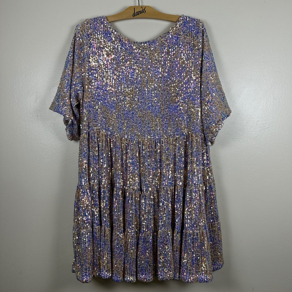 Amazing Lace Women's XL Dress Gold Blue Pink Sequin Tiered Babydoll Party Formal